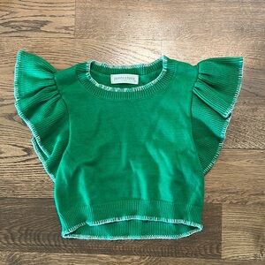 Green Ruffled Sweater with Flutter Sleeves